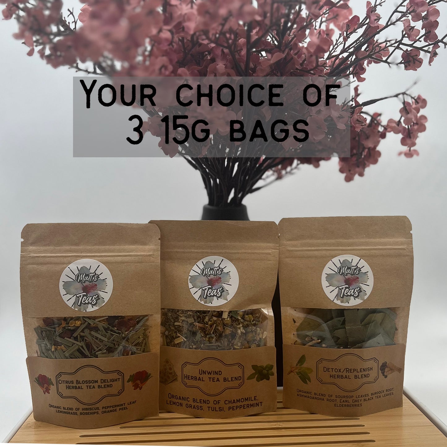 Sample pack of 3 organic herbal teas