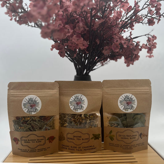 Sample pack of 3 organic herbal teas